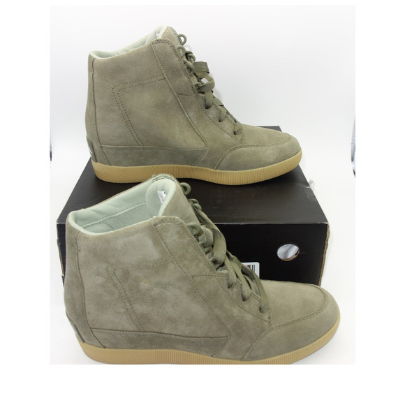 NEW Sorel Out N About Stone Green Wedge Ankle Boots Shoes Women's 12 - Picture 1 of 8